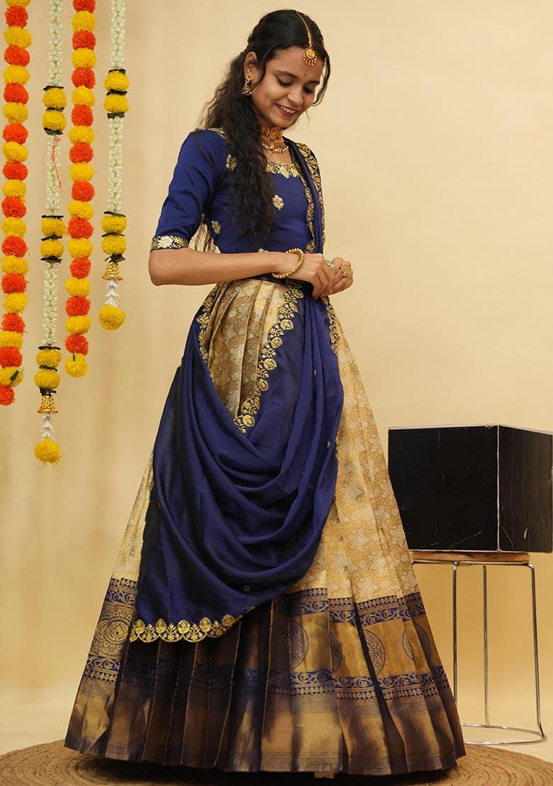 Off White Zari Work Silk Lehenga Set - Indya