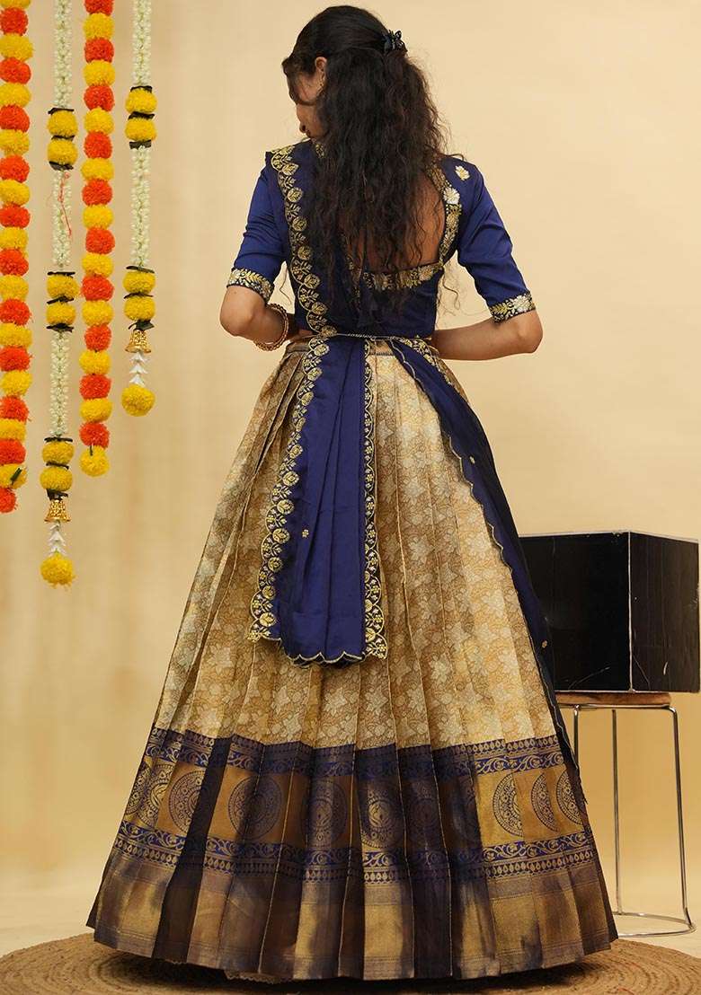 Off White Silk Blend Lehenga Set with Zari Work for Diwali | Wedding & Festive Wear - Indya