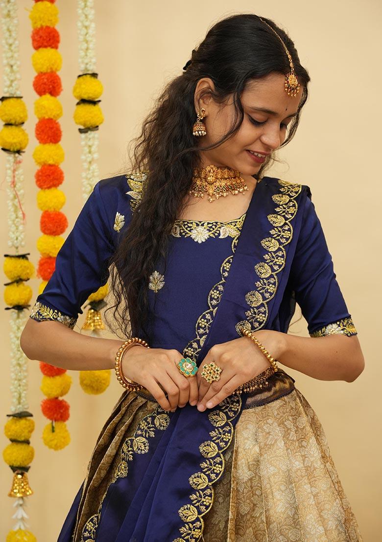 Off White Zari Work Silk Lehenga Set - Indya