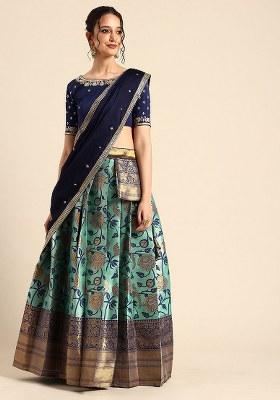 Sky Blue Zari Work Silk Lehenga Set