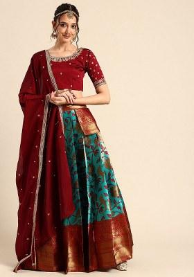 Aqua Zari Work Silk Lehenga Set