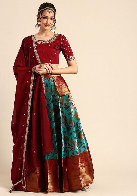 Aqua Zari Work Silk Lehenga Set