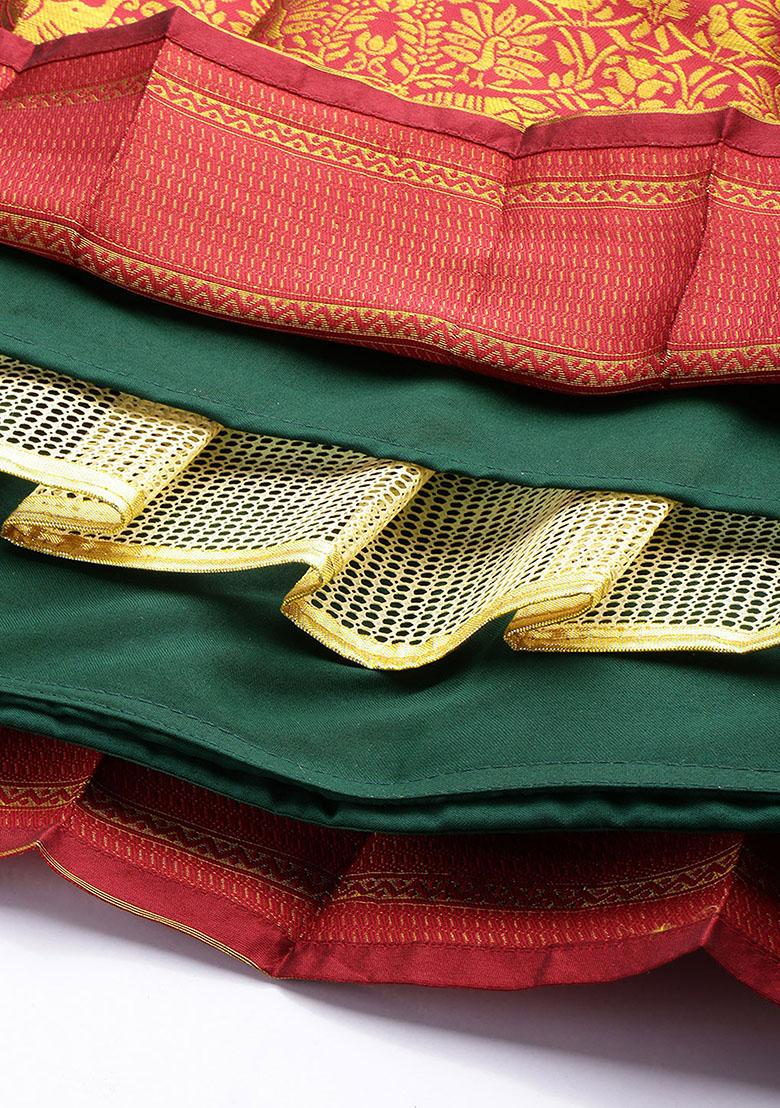 Green Zari Work Silk Lehenga Set - Indya