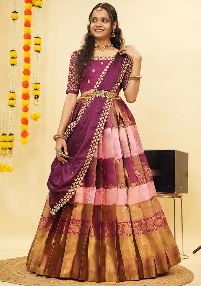 Multi Zari Work Silk Lehenga Set - Indya