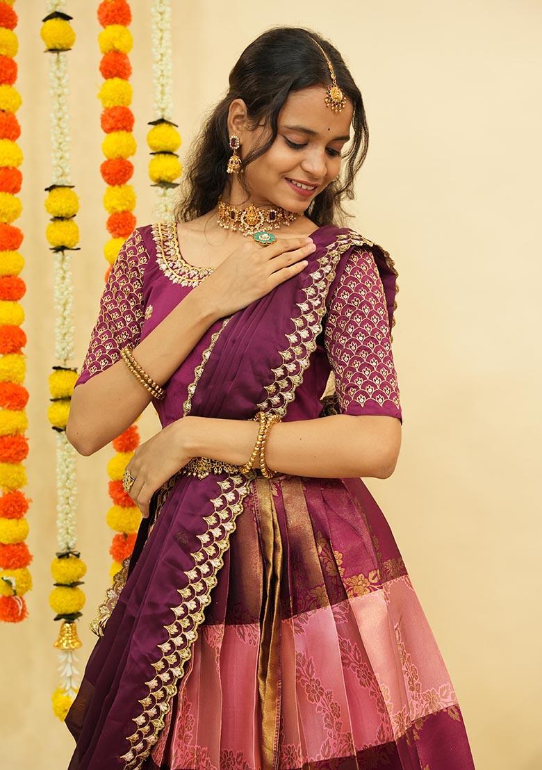 Multi Zari Work Silk Lehenga Set - Indya