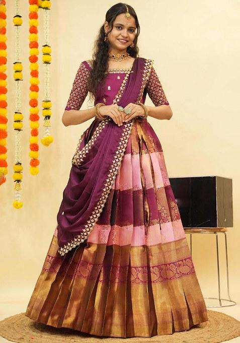 Multi Zari Work Silk Lehenga Set