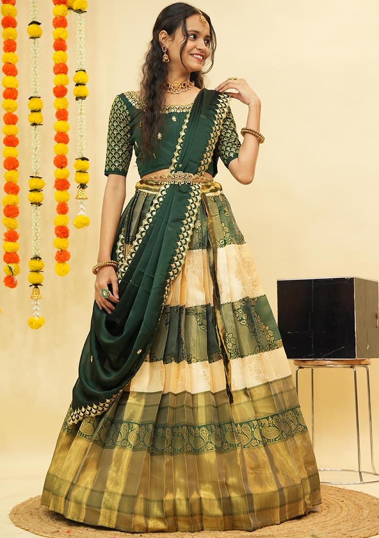 Multi Zari Work Silk Lehenga Set - Indya