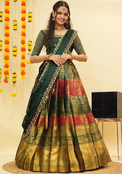 Multi Zari Work Silk Lehenga Set