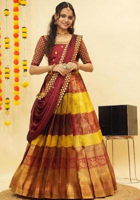 Multi Zari Work Silk Lehenga Set