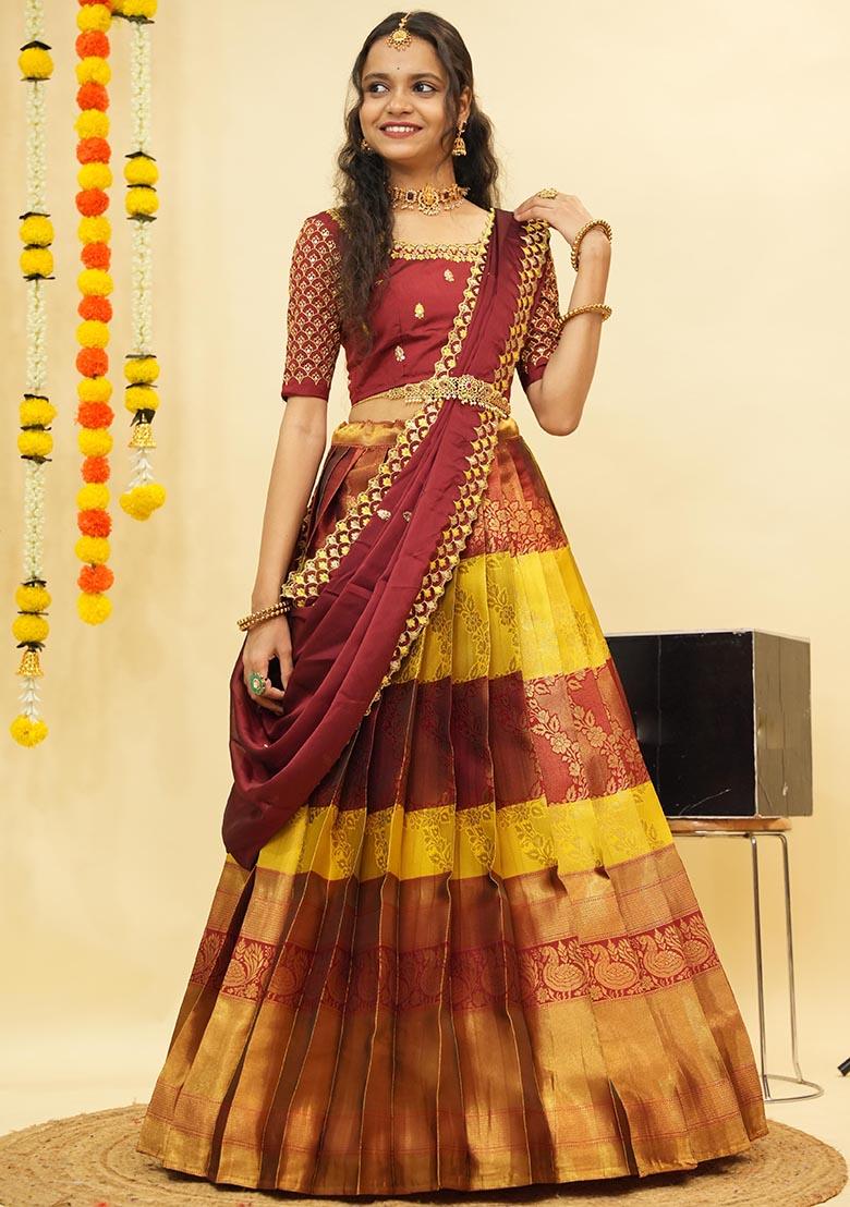 Multi Zari Work Silk Lehenga Set - Indya