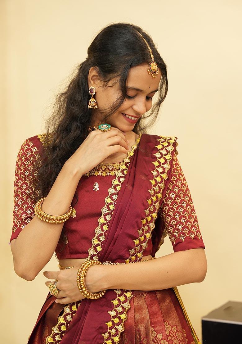 Multi Zari Work Silk Lehenga Set - Indya