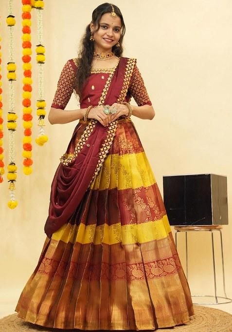 Multi Zari Work Silk Lehenga Set