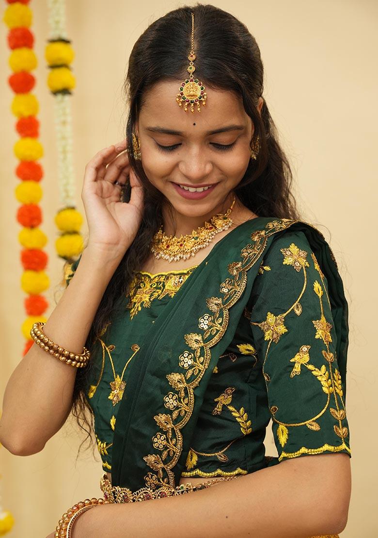 Yellow Zari Work Silk Lehenga Set - Indya