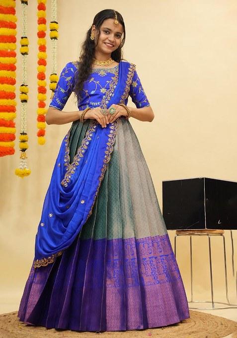 Grey Zari Work Silk Lehenga Set