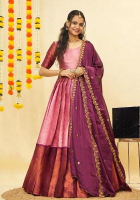 Pink Zari Work Silk Lehenga Set