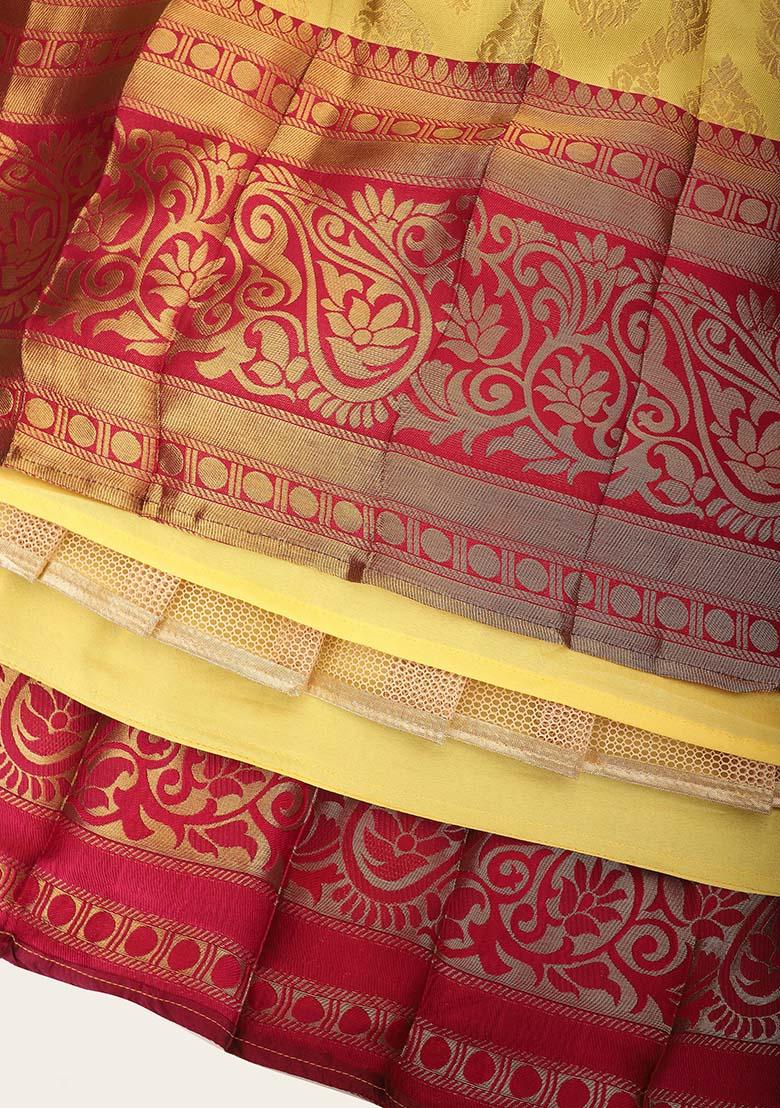 Yellow Zari Work Silk Lehenga Set - Indya