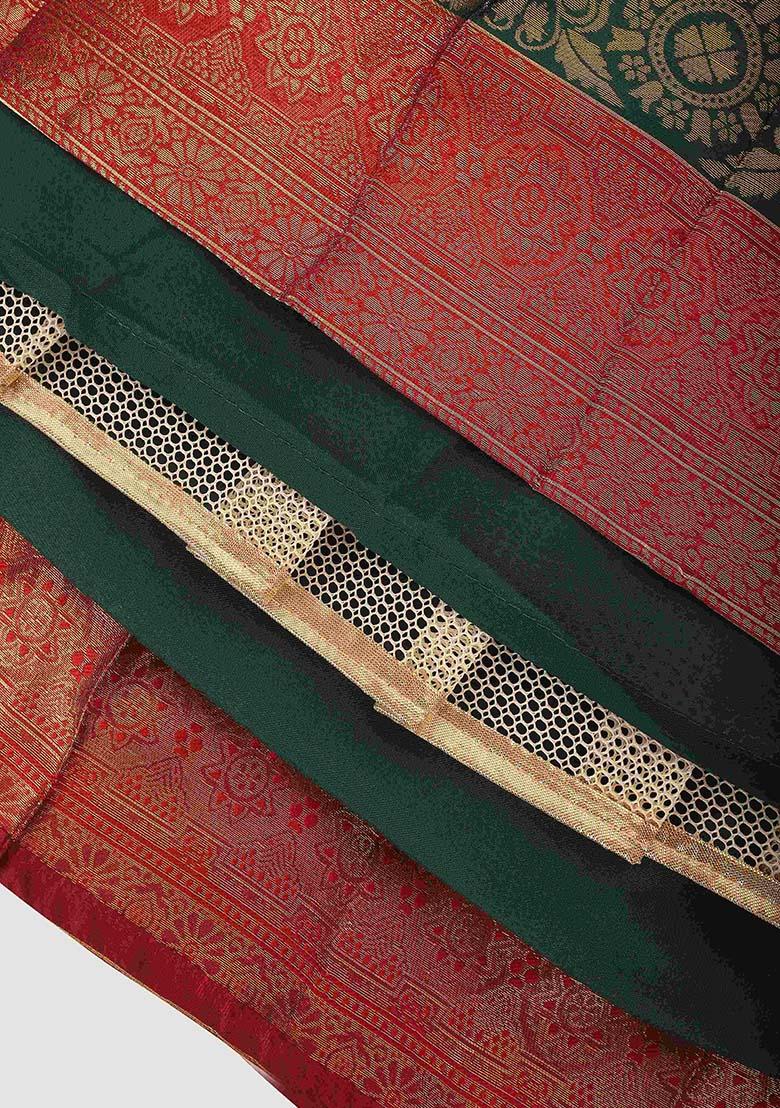 Green Zari Work Silk Lehenga Set - Indya