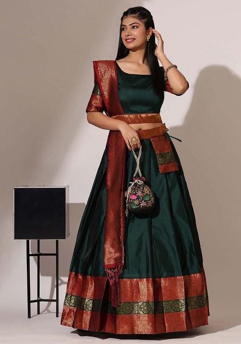 Green Zari Work Silk Lehenga Set