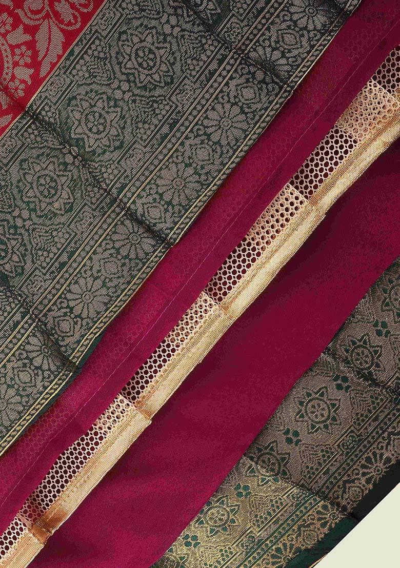 Wine Zari Work Silk Lehenga Set - Indya