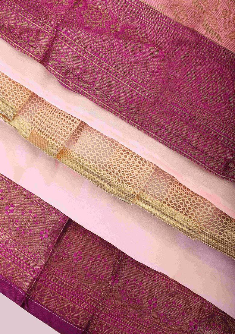 Pink Zari Work Silk Lehenga Set - Indya