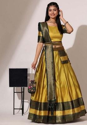 Yellow Zari Work Silk Lehenga Set