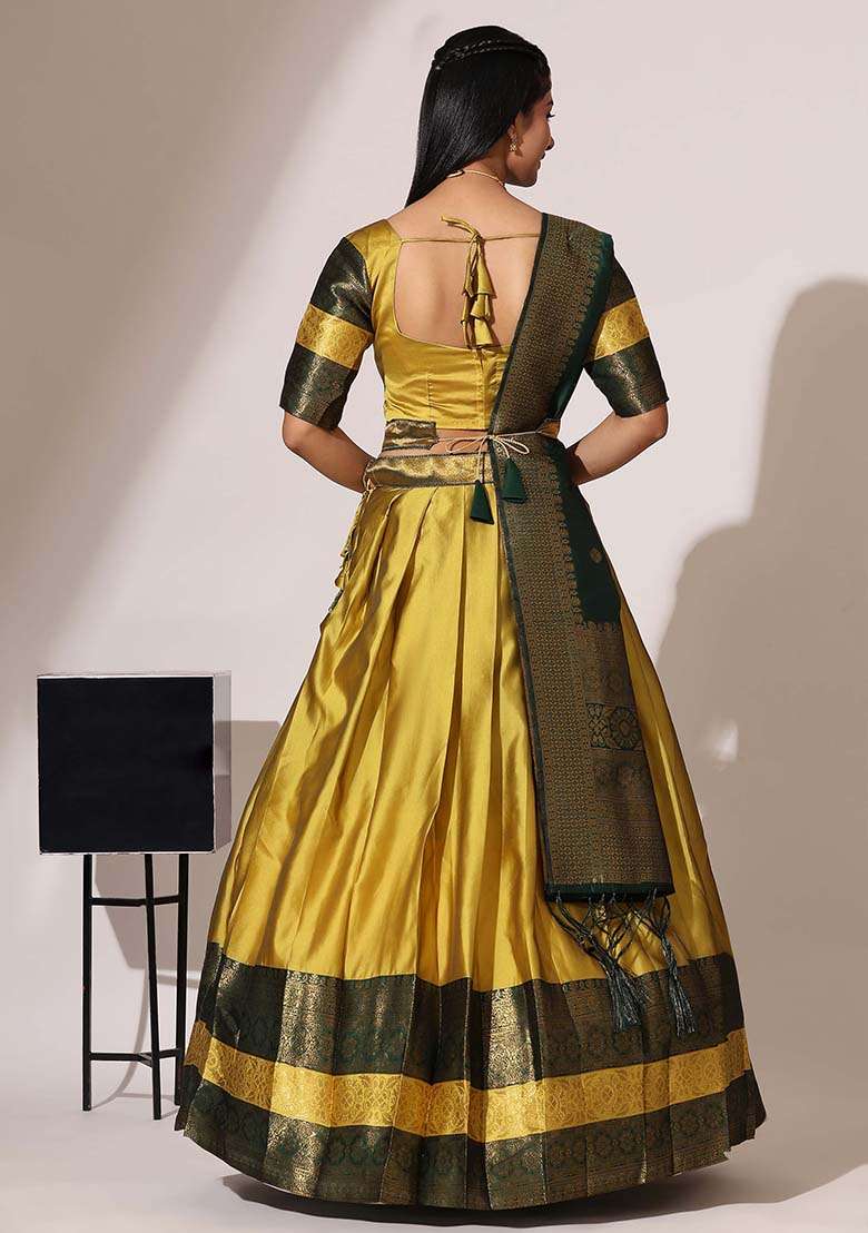 Yellow Silk Blend Lehenga Set with Zari Work for Diwali | Wedding & Festive Wear - Indya