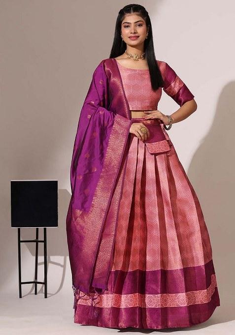 Pink Zari Work Silk Lehenga Set
