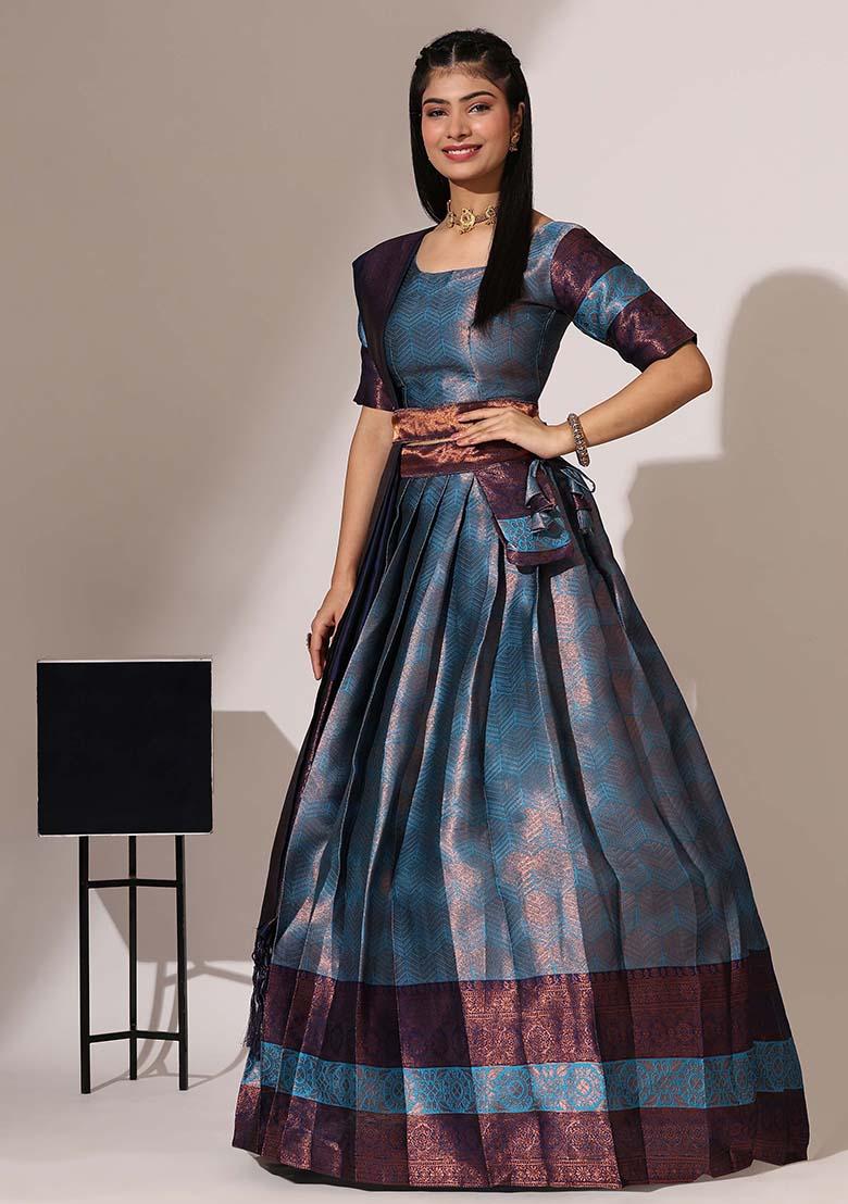 Firozi Zari Work Silk Lehenga Set - Indya