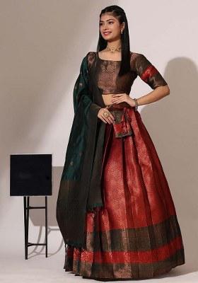 Maroon Zari Work Silk Lehenga Set