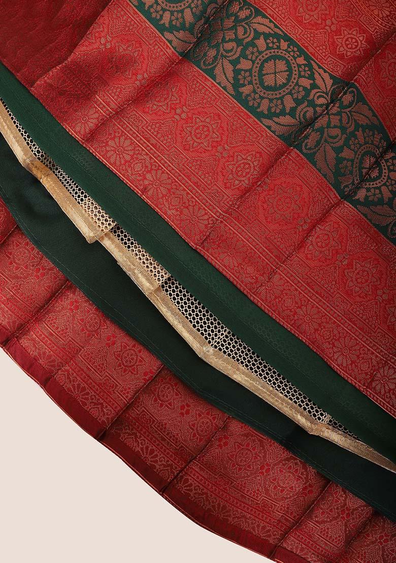 Maroon Zari Work Silk Lehenga Set - Indya