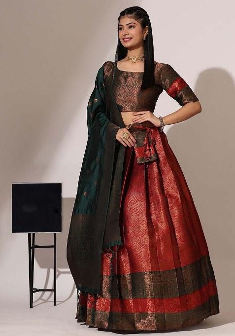 Maroon Zari Work Silk Lehenga Set