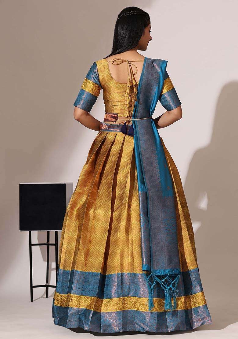 Yellow Silk Blend Lehenga Set with Zari Work for Diwali | Wedding & Festive Wear - Indya