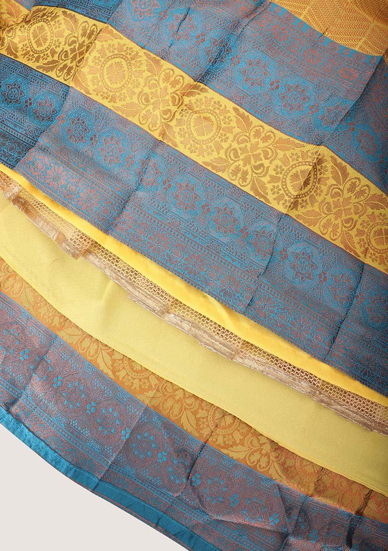 Yellow Zari Work Silk Lehenga Set - Indya