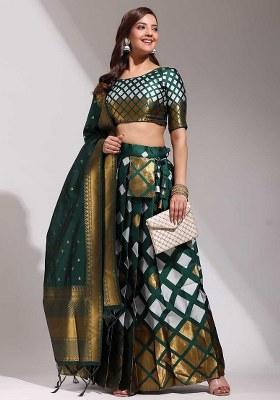Green Zari Work Silk Lehenga Set