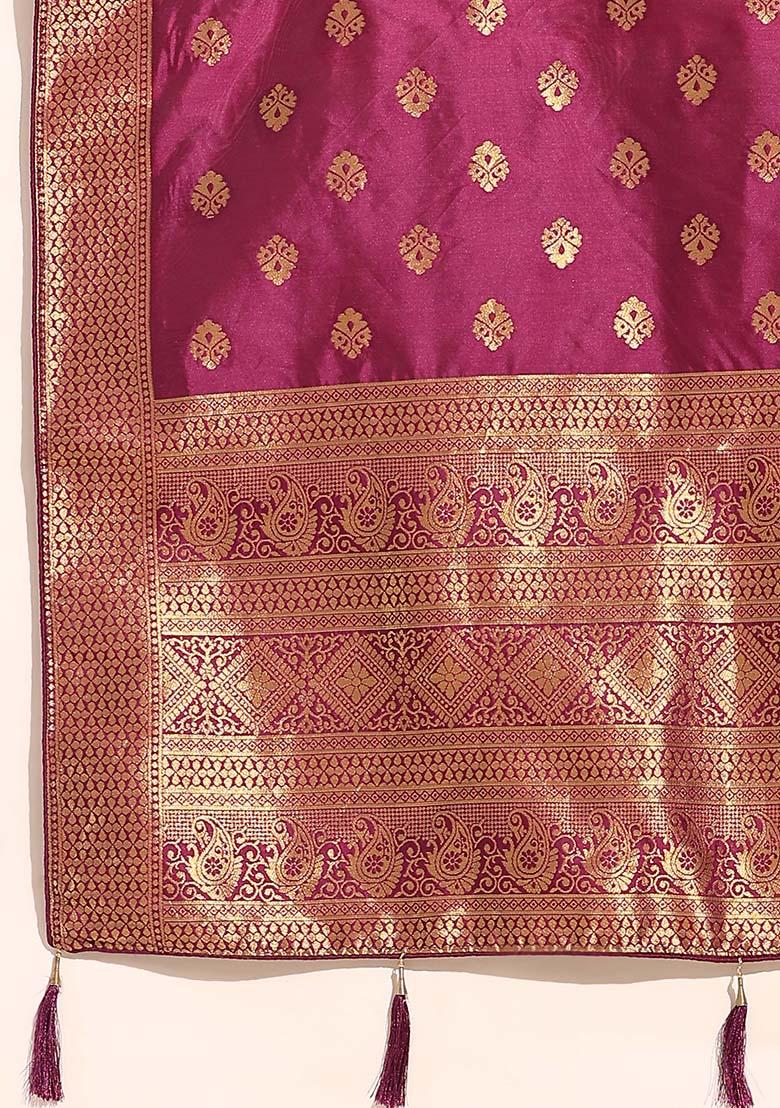 Yellow Zari Work Silk Lehenga Set - Indya