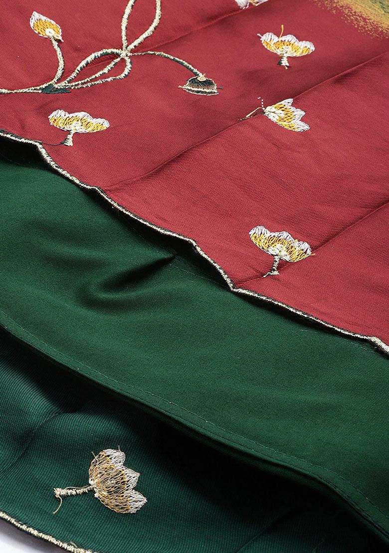 Green Zari Work Silk Lehenga Set - Indya