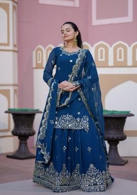 Blue Motif Georgette Lehenga Choli