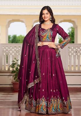 Burgundy Motif Poly Blended Lehenga Choli