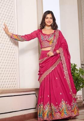 Pink Motif Poly Blended Lehenga Choli