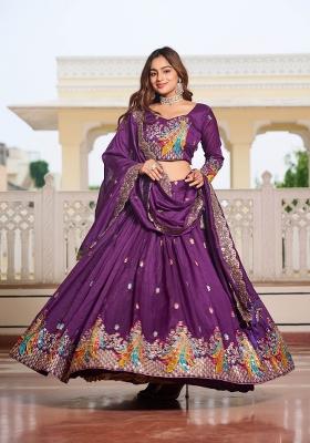 Purple Motif Poly Blended Lehenga Choli
