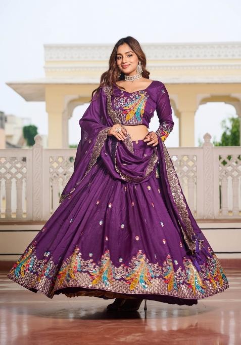 Purple Motif Poly Blended Lehenga Choli