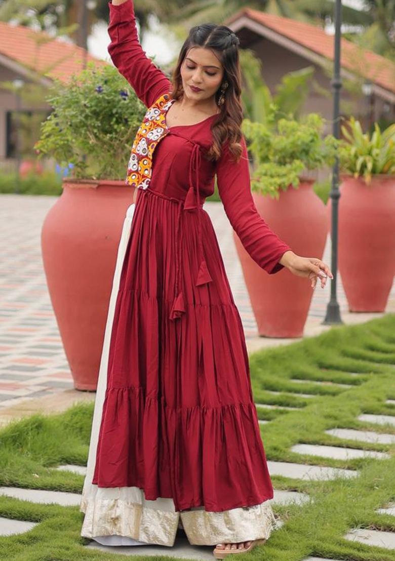 Maroon Motif Cotton Lehenga Choli - Indya