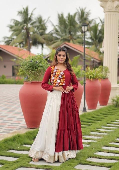 Maroon Motif Cotton Lehenga Choli