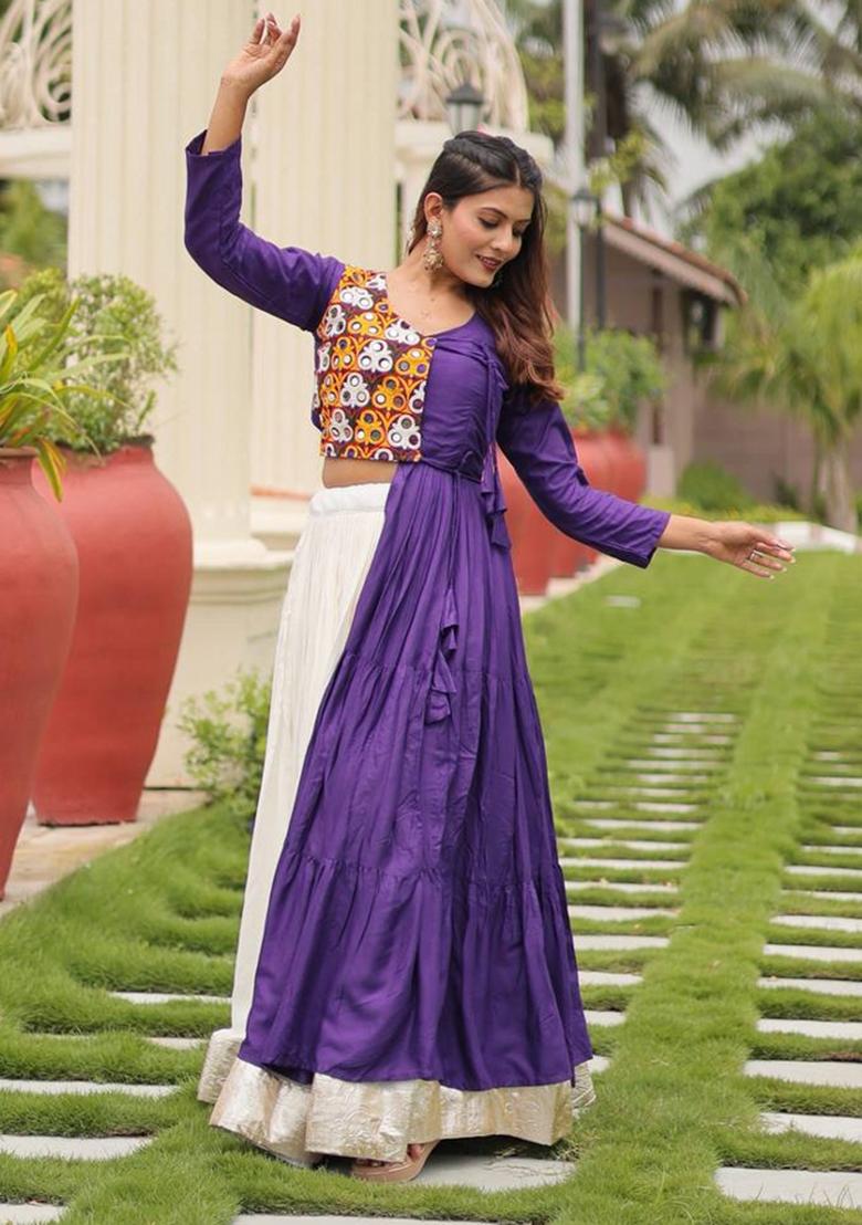 Purple Motif Cotton Lehenga Choli - Indya