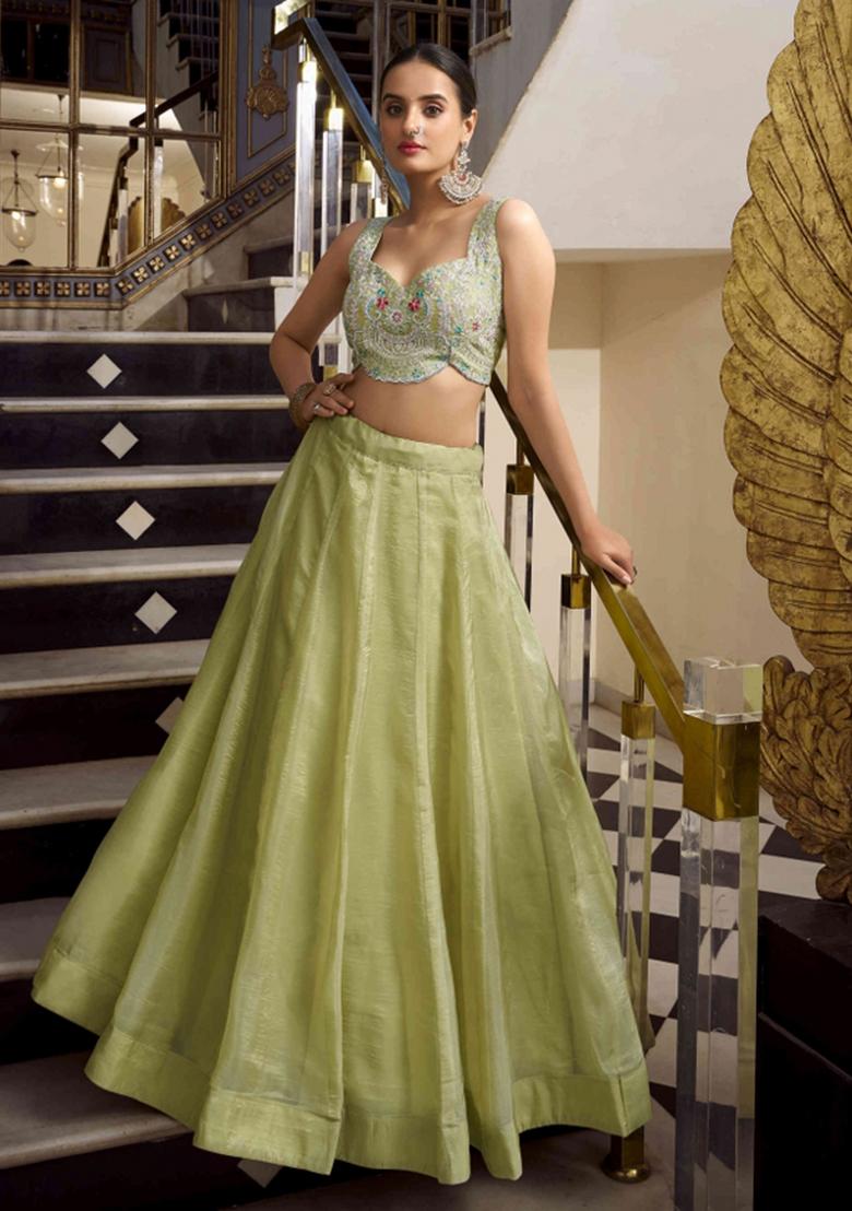 Pista Embroidered Gold Crush Lehenga Set - Indya