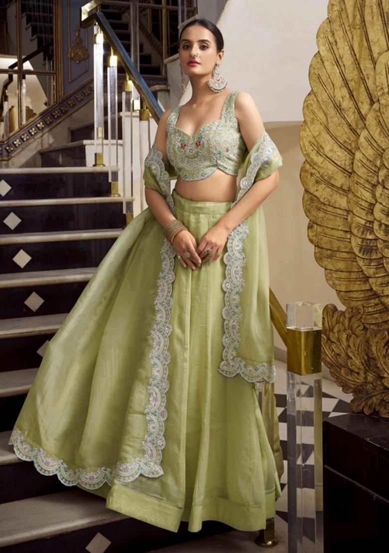 Pista Embroidered Gold Crush Lehenga Set - Indya