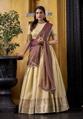 Yellow Zari Weaving Silk Lehenga Set