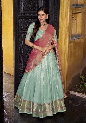 Sky blue Zari Weaving Silk Lehenga Set