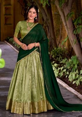 Pista Zari Weaving Silk Lehenga Set