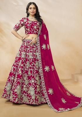 Rani Pink Embroidered Silk Lehenga Set